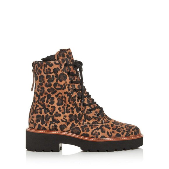 PAUL GREEN BOONE NUBUCK LEOPARD PRINT COMBAT BOOT ZIP CHUNKY 10 (P19) - Picture 1 of 8
